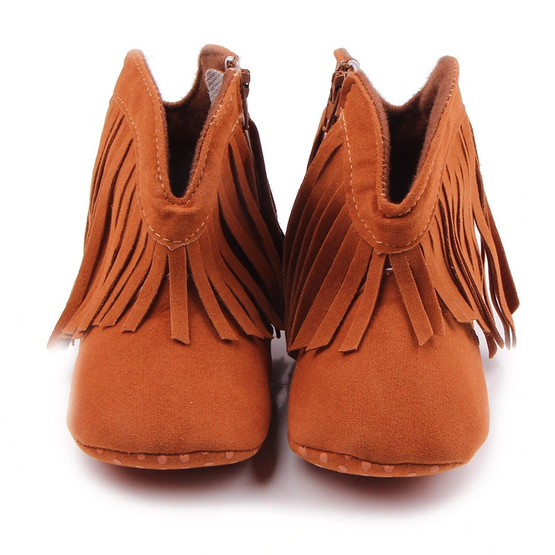 Baby Girl&prime; S Cowboy Tassel Boots Moccasin Mocks Baby Girl Kids Pre-Walker Solid Fringe Shoes Infant Toddler Soft Soled Anti-Slip Boots Esg11653