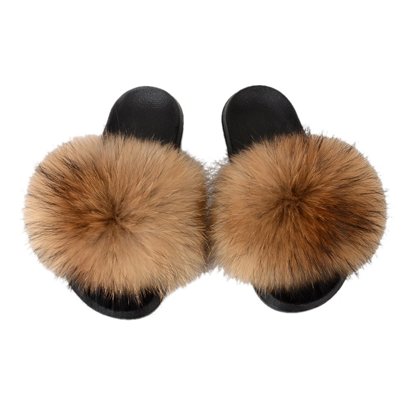 New Arrival Factory Wholesale Lady House Fluffy Furry Fur Slides, Hot Sales Vegan Faux Fur Womens Ladies Home Slippers