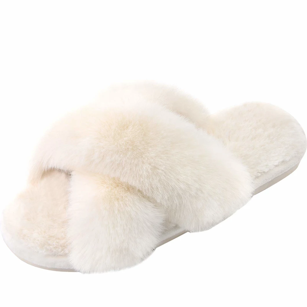 Womens Fuzzy Memory Foam Slippers Ankis Cross Band Cozy Slippers