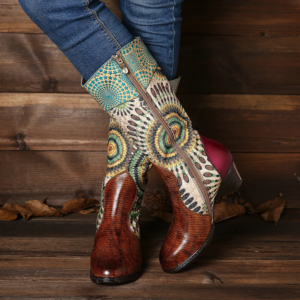 Retro Embroidery Western Cowboy Boots Women Low Heel Knight Boots