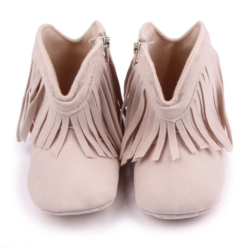 Baby Girl&prime; S Cowboy Tassel Boots Moccasin Mocks Baby Girl Kids Pre-Walker Solid Fringe Shoes Infant Toddler Soft Soled Anti-Slip Boots Esg11653