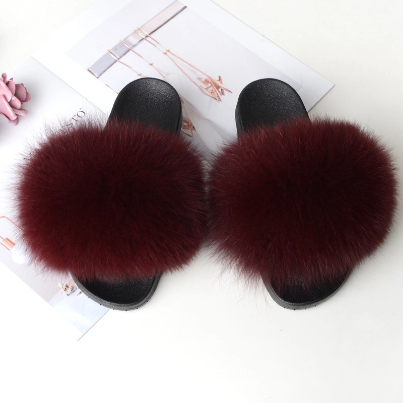 New Arrival Factory Wholesale Lady House Fluffy Furry Fur Slides, Hot Sales Vegan Faux Fur Womens Ladies Home Slippers