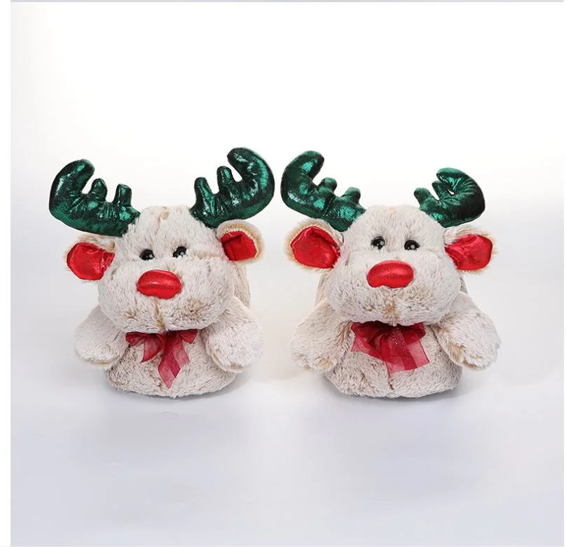 Fuzzy Womens Elk Reindeer Fleece Slippers Soft Christmas Reindeer Bedroom Non-Slip Slipper