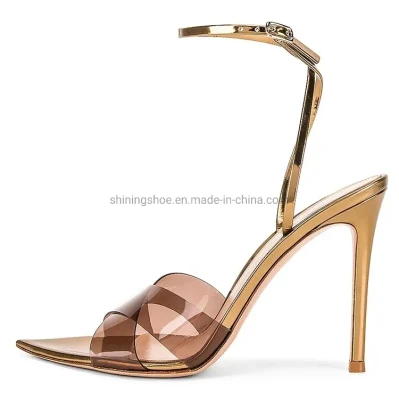 Brown Leather Shoes Clear Heels Womens Shoes Wholesale Cheap Price Slide Shoes Heeled Sandals