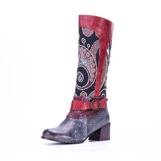 Women Zipper Long Boots Vintage Style Knee High Boots