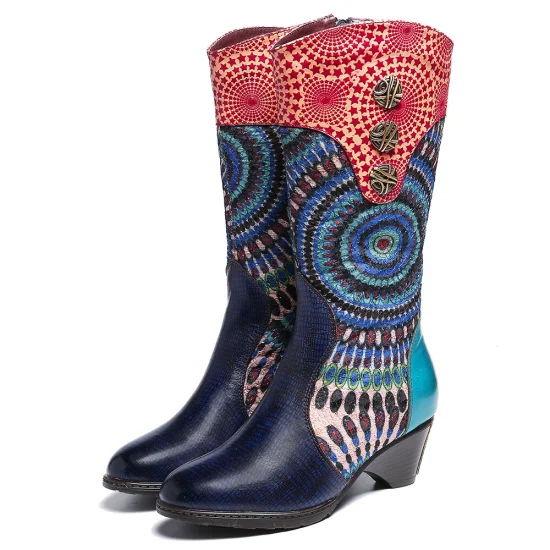 Retro Embroidery Western Cowboy Boots Women Low Heel Knight Boots